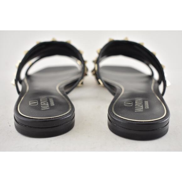 Valentino Rockstud Crisscross Strap Leather Black Slide Slip On Flat Sandal 40 - Picture 15 of 16